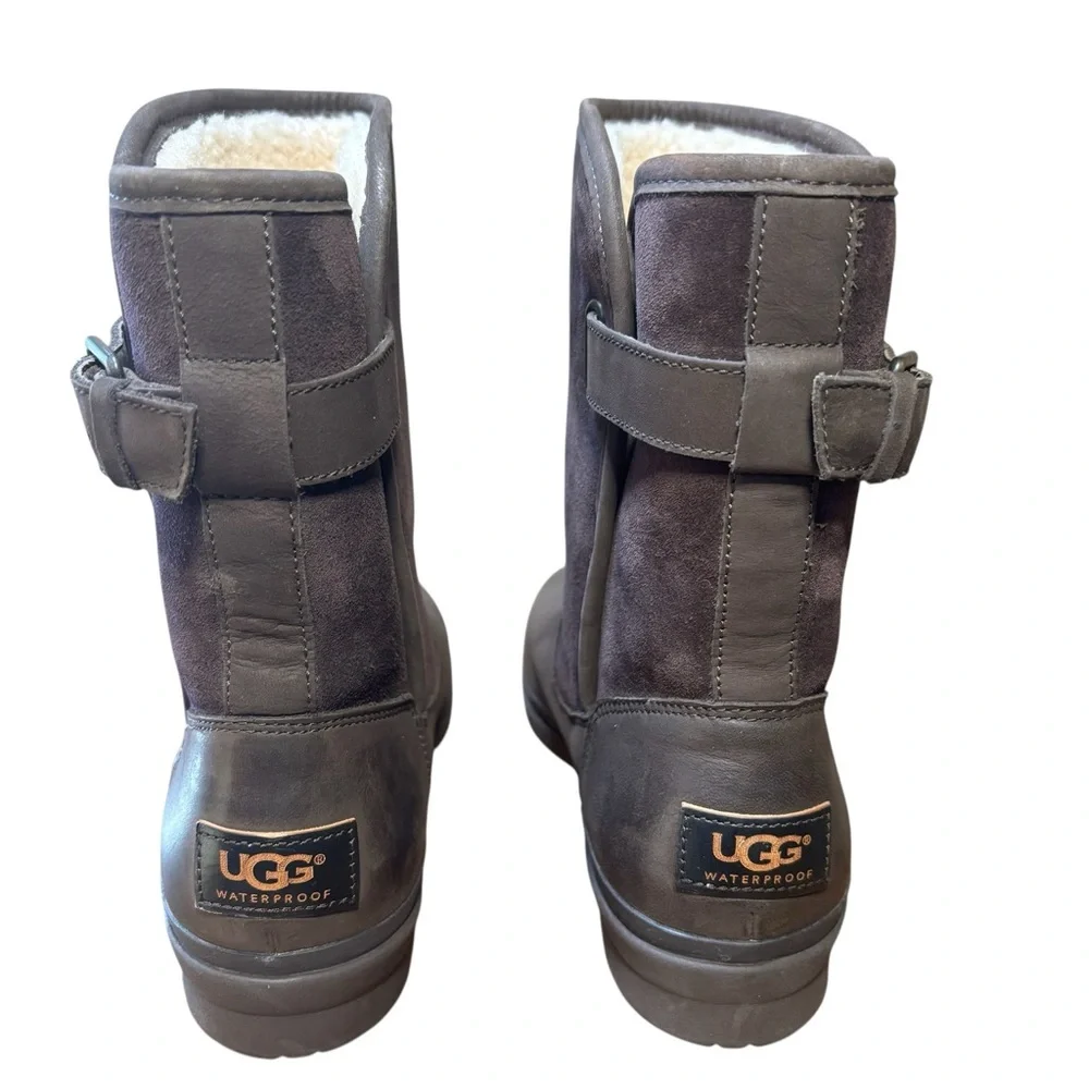UGG Waterproof Leather Shearling Lined Mid Calf Boots‎ Brown Women’s Size 8